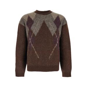 Coor Men Brown Crewneck Sweater With All-Over Argyle Motif In Wool Blend Man